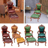 Maxbell 2 Pieces 1/12 Scale Chair and Foot Stool Simulation Accessories Toy for Home Dark Brown