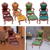 Maxbell 2 Pieces 1/12 Scale Chair and Foot Stool Simulation Accessories Toy for Home Dark Brown