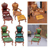 Maxbell 2 Pieces 1/12 Scale Chair and Foot Stool Simulation Accessories Toy for Home Dark Brown