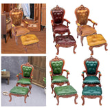 Maxbell 2 Pieces 1/12 Scale Chair and Foot Stool Simulation Accessories Toy for Home Dark Brown