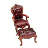 Maxbell 2 Pieces 1/12 Scale Chair and Foot Stool Simulation Accessories Toy for Home Dark Brown