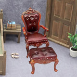 Maxbell 2 Pieces 1/12 Scale Chair and Foot Stool Simulation Accessories Toy for Home Dark Brown