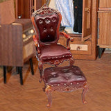 Maxbell 2 Pieces 1/12 Scale Chair and Foot Stool Simulation Accessories Toy for Home Dark Brown