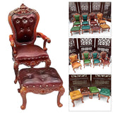 Maxbell 2 Pieces 1/12 Scale Chair and Foot Stool Simulation Accessories Toy for Home Dark Brown