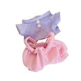 Maxbell Plush Doll Clothes for 20cm Costumes Dress up Doll T Shirt Pants Set Stylish violet white stripe