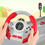 Maxbell Steering Wheel Toy Electric Pretend Driving Toy for Boys and Girls Preschool red with base