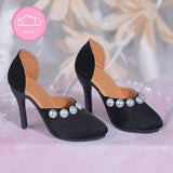 Maxbell High Heeled Shoes Pearl Female Shoes for Dress up Action Figures Accessories black