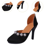 Maxbell High Heeled Shoes Pearl Female Shoes for Dress up Action Figures Accessories black