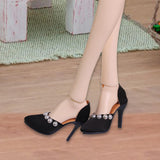 Maxbell High Heeled Shoes Pearl Female Shoes for Dress up Action Figures Accessories black