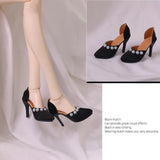 Maxbell High Heeled Shoes Pearl Female Shoes for Dress up Action Figures Accessories black