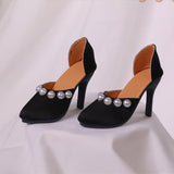 Maxbell High Heeled Shoes Pearl Female Shoes for Dress up Action Figures Accessories black