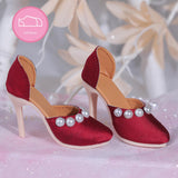 Maxbell High Heeled Shoes Pearl Female Shoes for Dress up Action Figures Accessories red