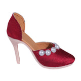 Maxbell High Heeled Shoes Pearl Female Shoes for Dress up Action Figures Accessories red