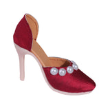 Maxbell High Heeled Shoes Pearl Female Shoes for Dress up Action Figures Accessories red