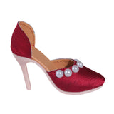 Maxbell High Heeled Shoes Pearl Female Shoes for Dress up Action Figures Accessories red
