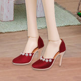 Maxbell High Heeled Shoes Pearl Female Shoes for Dress up Action Figures Accessories red
