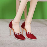 Maxbell High Heeled Shoes Pearl Female Shoes for Dress up Action Figures Accessories red