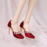 Maxbell High Heeled Shoes Pearl Female Shoes for Dress up Action Figures Accessories red
