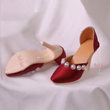 Maxbell High Heeled Shoes Pearl Female Shoes for Dress up Action Figures Accessories red