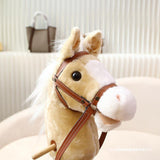 Maxbell Stick Horse Pretend Play Fun Handcrafted Hobby Horse for Children Boys Girls yellow  with wheels