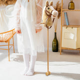 Maxbell Stick Horse Pretend Play Fun Handcrafted Hobby Horse for Children Boys Girls yellow  with wheels
