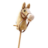 Maxbell Stick Horse Pretend Play Fun Handcrafted Hobby Horse for Children Boys Girls yellow  with wheels
