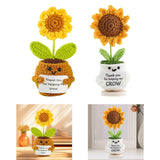 Maxbell Artificial Flower Pot Small Potted Knitted Flower Handmade Crochet Sunflower Yellow Pot 7cmx13cm