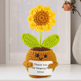 Maxbell Artificial Flower Pot Small Potted Knitted Flower Handmade Crochet Sunflower Yellow Pot 7cmx13cm