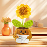 Maxbell Artificial Flower Pot Small Potted Knitted Flower Handmade Crochet Sunflower Yellow Pot 7cmx13cm