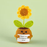 Maxbell Artificial Flower Pot Small Potted Knitted Flower Handmade Crochet Sunflower Yellow Pot 7cmx13cm