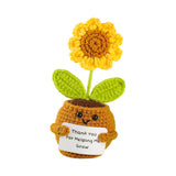 Maxbell Artificial Flower Pot Small Potted Knitted Flower Handmade Crochet Sunflower Yellow Pot 7cmx13cm