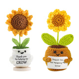Maxbell Artificial Flower Pot Small Potted Knitted Flower Handmade Crochet Sunflower Yellow Pot 7cmx13cm