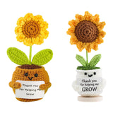 Maxbell Artificial Flower Pot Small Potted Knitted Flower Handmade Crochet Sunflower Yellow Pot 7cmx13cm