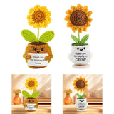 Maxbell Artificial Flower Pot Small Potted Knitted Flower Handmade Crochet Sunflower Yellow Pot 7cmx13cm