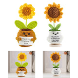 Maxbell Artificial Flower Pot Small Potted Knitted Flower Handmade Crochet Sunflower Yellow Pot 7cmx13cm