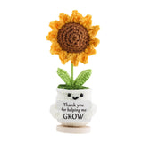 Maxbell Artificial Flower Pot Small Potted Knitted Flower Handmade Crochet Sunflower White Pot 7cmx15cm