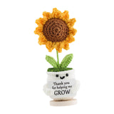 Maxbell Artificial Flower Pot Small Potted Knitted Flower Handmade Crochet Sunflower White Pot 7cmx15cm