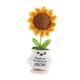 Maxbell Artificial Flower Pot Small Potted Knitted Flower Handmade Crochet Sunflower White Pot 7cmx15cm