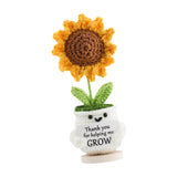 Maxbell Artificial Flower Pot Small Potted Knitted Flower Handmade Crochet Sunflower White Pot 7cmx15cm