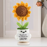 Maxbell Artificial Flower Pot Small Potted Knitted Flower Handmade Crochet Sunflower White Pot 7cmx15cm