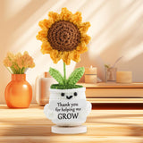 Maxbell Artificial Flower Pot Small Potted Knitted Flower Handmade Crochet Sunflower White Pot 7cmx15cm