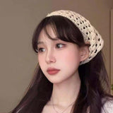 Maxbell Women Crochet Bandana Photo Props Fashion Decoration Gifts Triangle Headwrap Beige