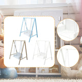 Maxbell 1/12 Patio Swing Miniature Patio Porch Chair for Furnishings Micro Landscape blue and white
