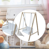 Maxbell 1/12 Patio Swing Miniature Patio Porch Chair for Furnishings Micro Landscape wood and white