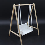 Maxbell 1/12 Patio Swing Miniature Patio Porch Chair for Furnishings Micro Landscape wood and white