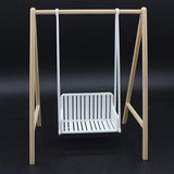 Maxbell 1/12 Patio Swing Miniature Patio Porch Chair for Furnishings Micro Landscape wood and white