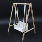 Maxbell 1/12 Patio Swing Miniature Patio Porch Chair for Furnishings Micro Landscape wood and white