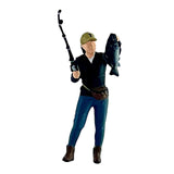 Maxbell 1/64 Scale Male Angler Figure Photography Props Decoration Fishing Character with Fish