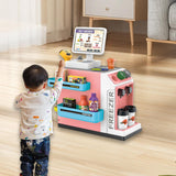Maxbell Register Toy Checkout Counter Educational Pretend Play for Age 3-7 Kids Pink