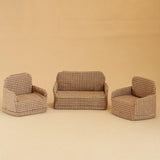 Maxbell 3Pcs Dollhouse Miniature Sofa 1/12 Scale Couch for Micro Landscape Dollhouse Brown  plaid